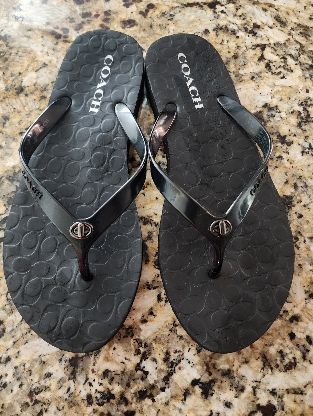Women Coach Black Flip Flop Sandals Shoes 9 New